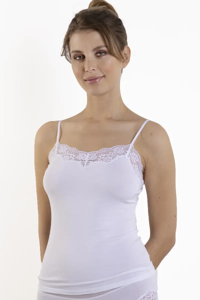 Nina von C dames hemd kant Modal spaghetti - Kanten Vrouwen onderhemd verstelbare bandjes -