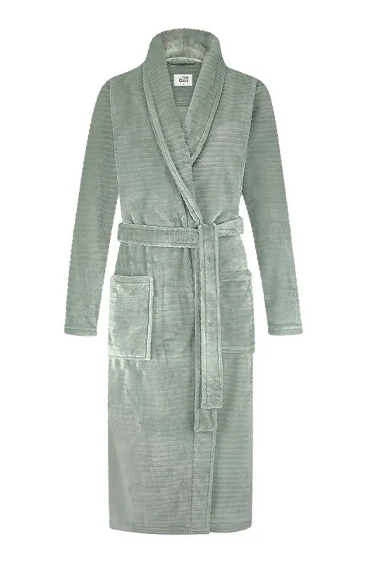 Ten Cate dames badjas Fleece - Minty Green Stipe