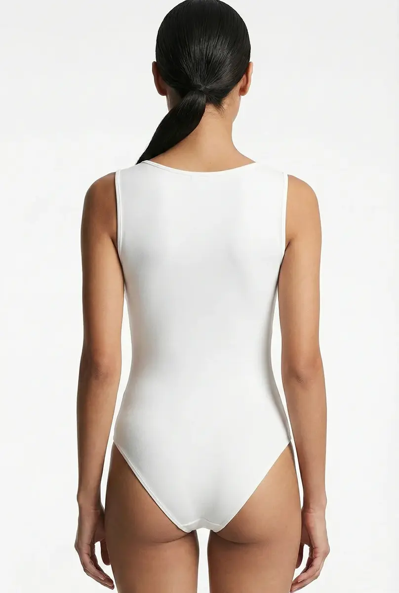 J&C string body - bodystocking - brede bandjes - Naadloze bodysuit - Voorgevormde cups - Zwart - wit