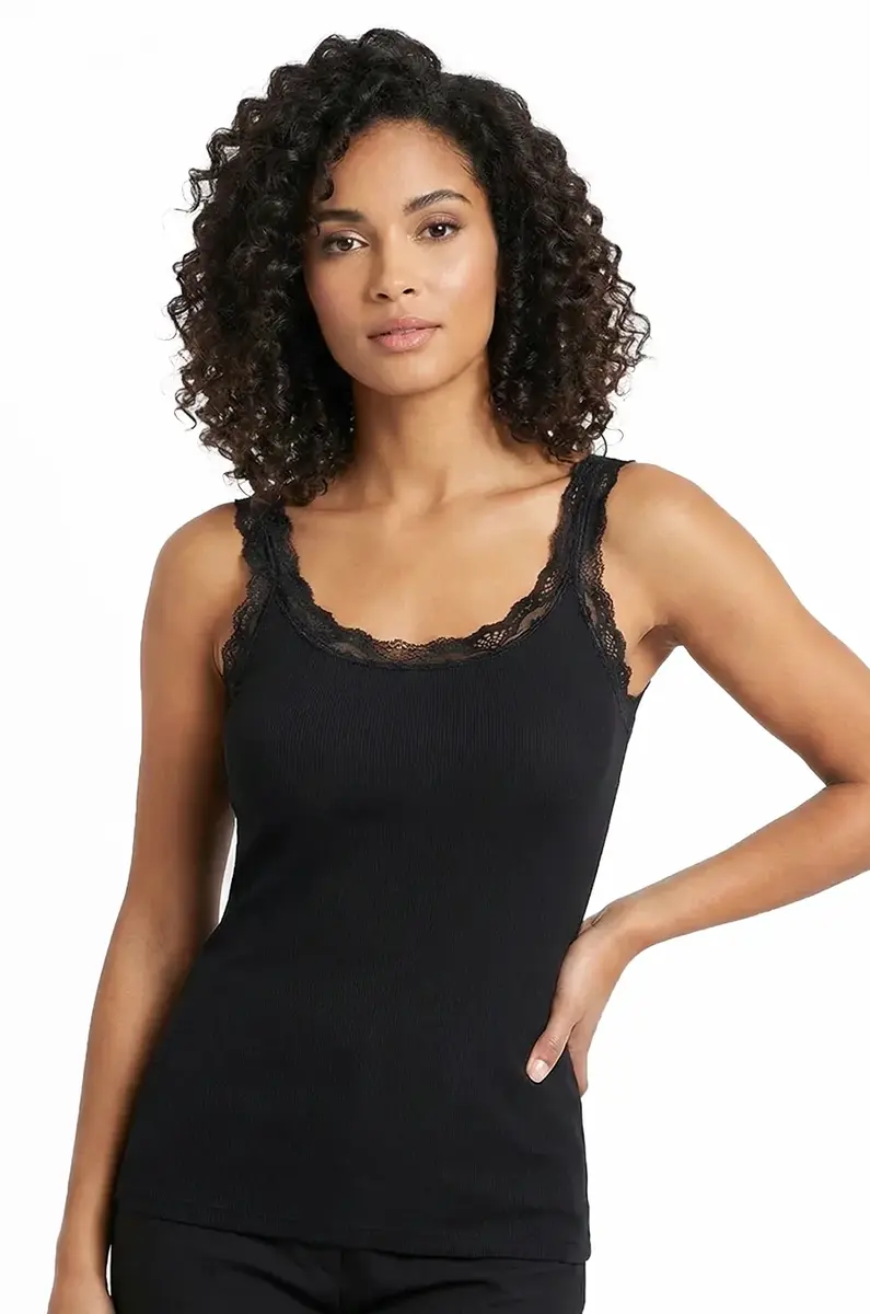 Toker Dames Hemd kant, breed bandje, modal 211/1 - Modal dames onderhemd - Kanten bandjes singlet - Zwart - Bordeaux - Champagne