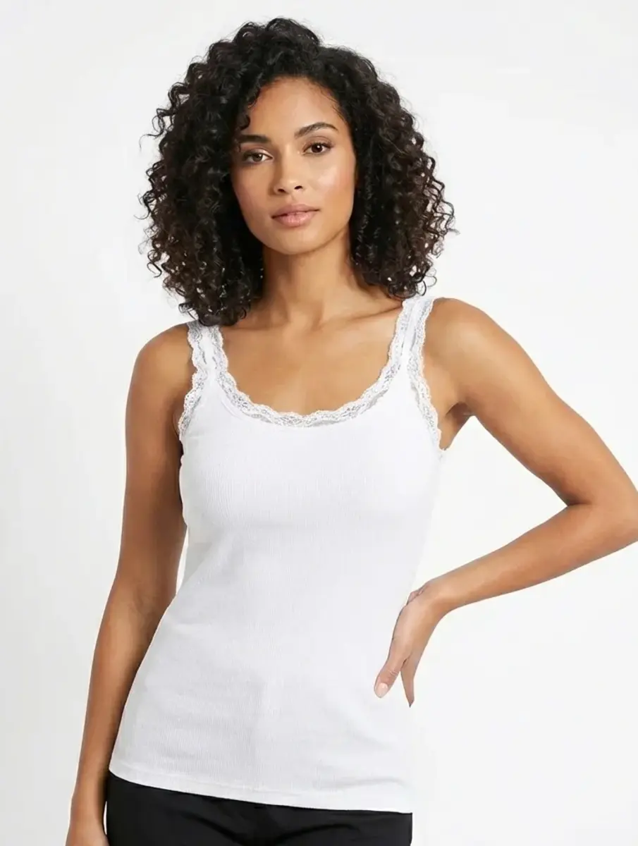 Toker Dames Hemd kant, breed bandje, modal 211/1 - Modal dames onderhemd - Kanten bandjes singlet - Zwart - Bordeaux - Champagne