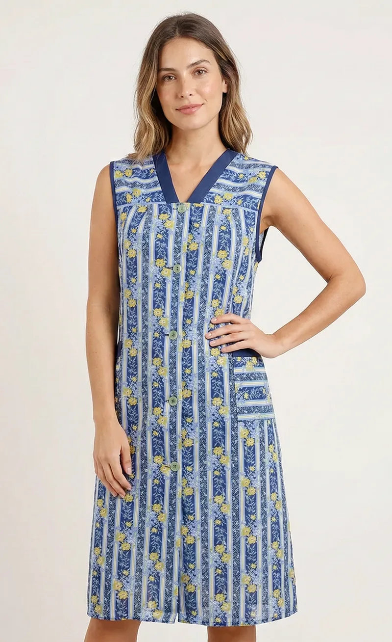 Ma Flodder jasschort blauw/geel bloemetje Ma Flodder jasschort blauw/geel bloemetje