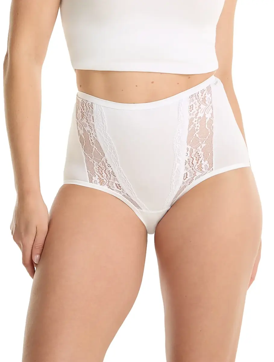 Ten Cate dames High Waist Lace - Kanten dames taille slip - Hoge onderbroek - Biologisch katoen - Badstof kruisje