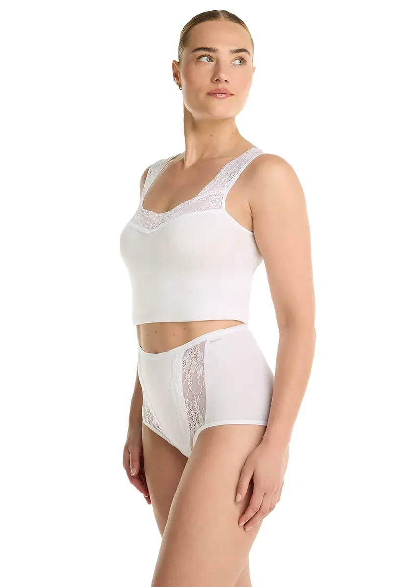 Ten Cate dames High Waist Lace - Kanten dames taille slip - Hoge onderbroek - Biologisch katoen - Badstof kruisje