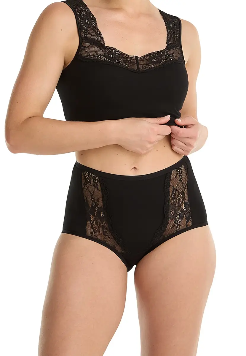 Ten Cate dames High Waist Lace - Kanten dames taille slip - Hoge onderbroek - Biologisch katoen - Badstof kruisje
