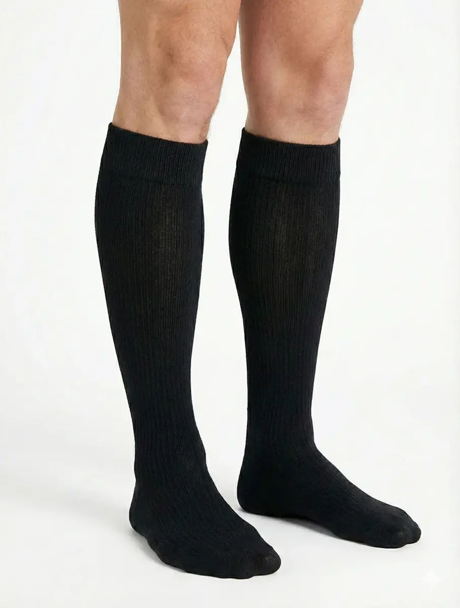 Basset kniekous wol heren - zwart - Hoge warme winter kniekous