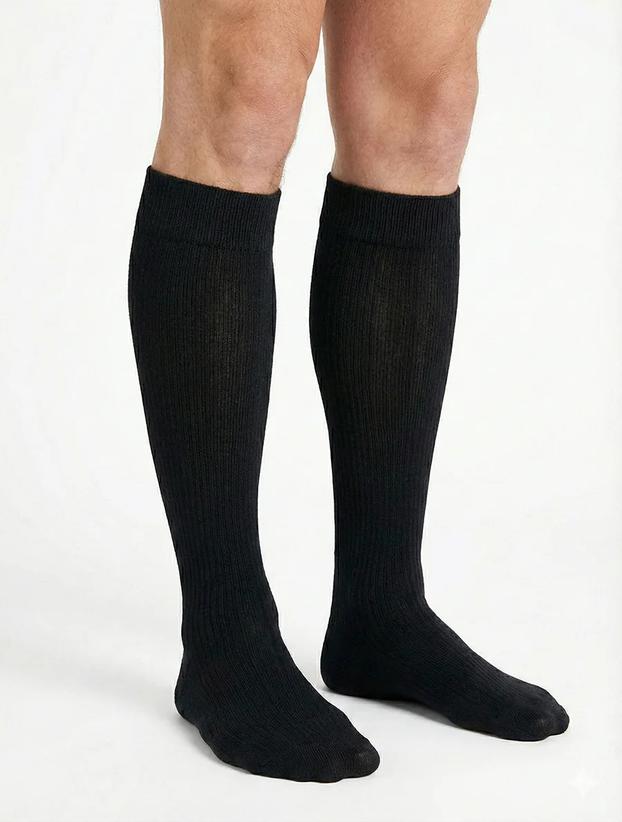 Basset kniekous wol heren - zwart