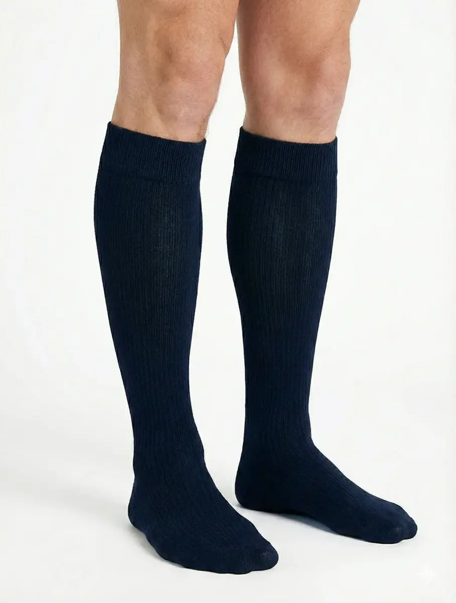 Basset kniekous wol heren - zwart - Hoge warme winter kniekous