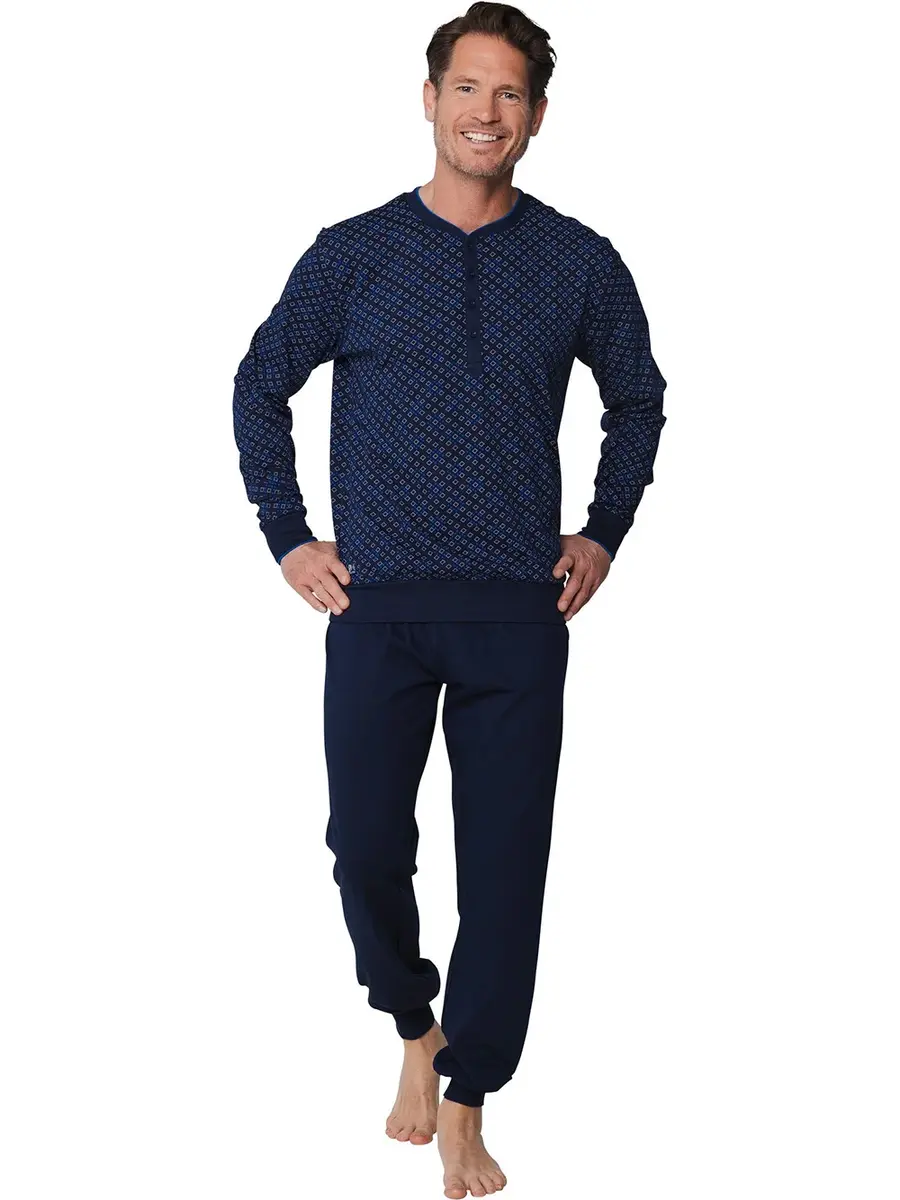 Pastunette Heren katoenen pyjama met lange mouwen - Donkerblauw