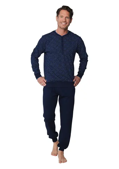 Pastunette Heren katoenen pyjama met lange mouwen - Donkerblauw
