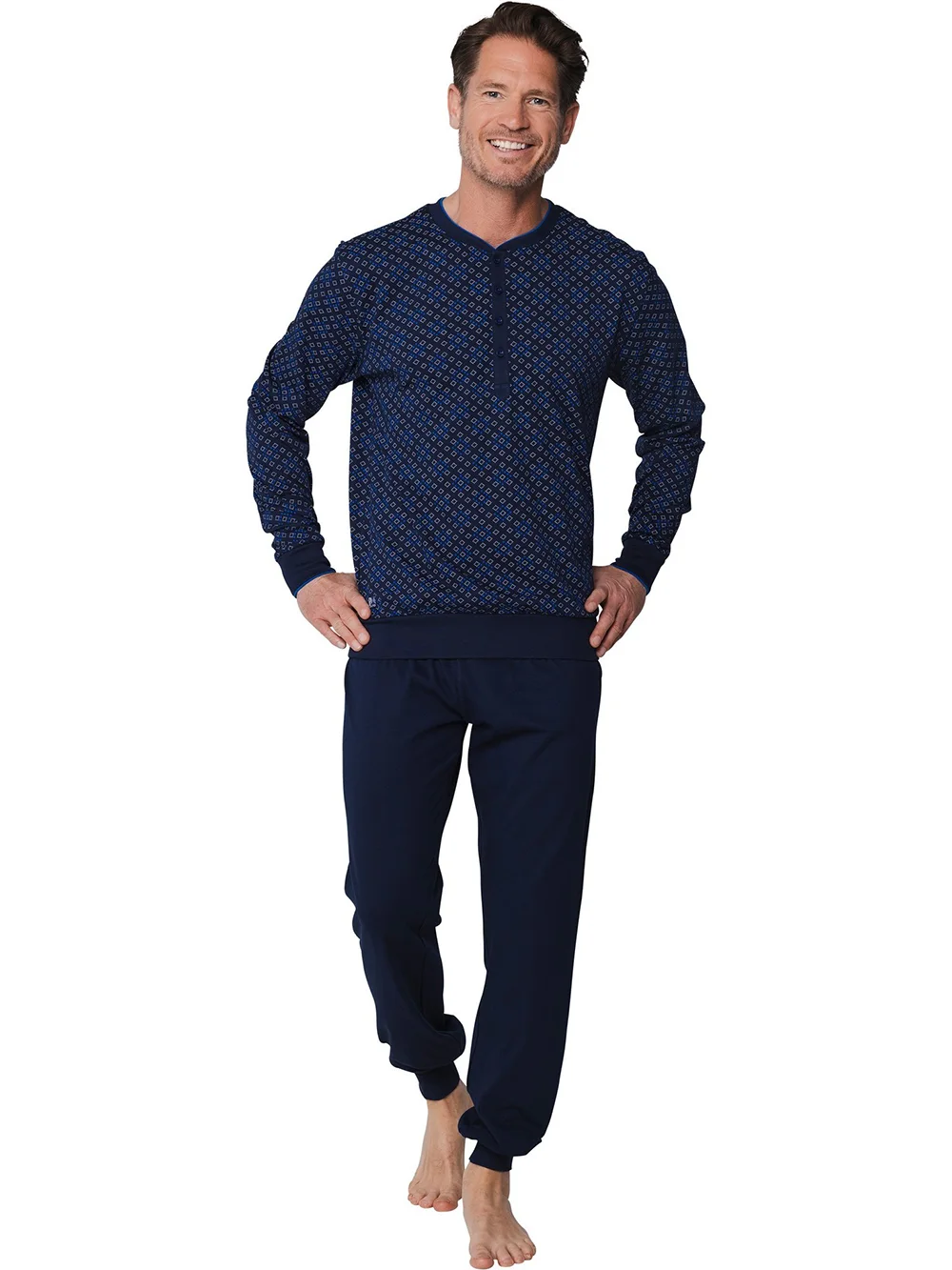 Pastunette Heren katoenen pyjama met lange mouwen - Donkerblauw