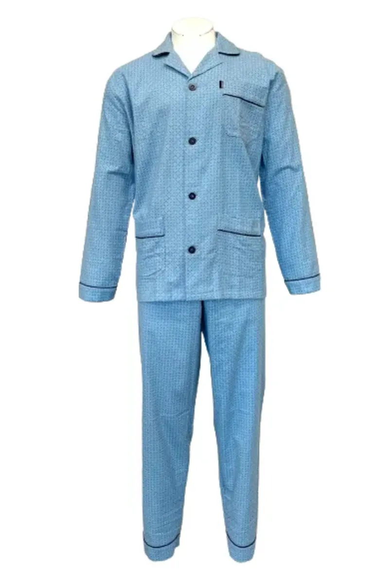 Gentlemen flanellen heren pyjama - Geruwd - Lichtblauw - Warme winter pyjama