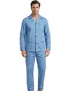 Gentlemen flanellen heren pyjama - Geruwd - Lichtblauw - Warme winter pyjama