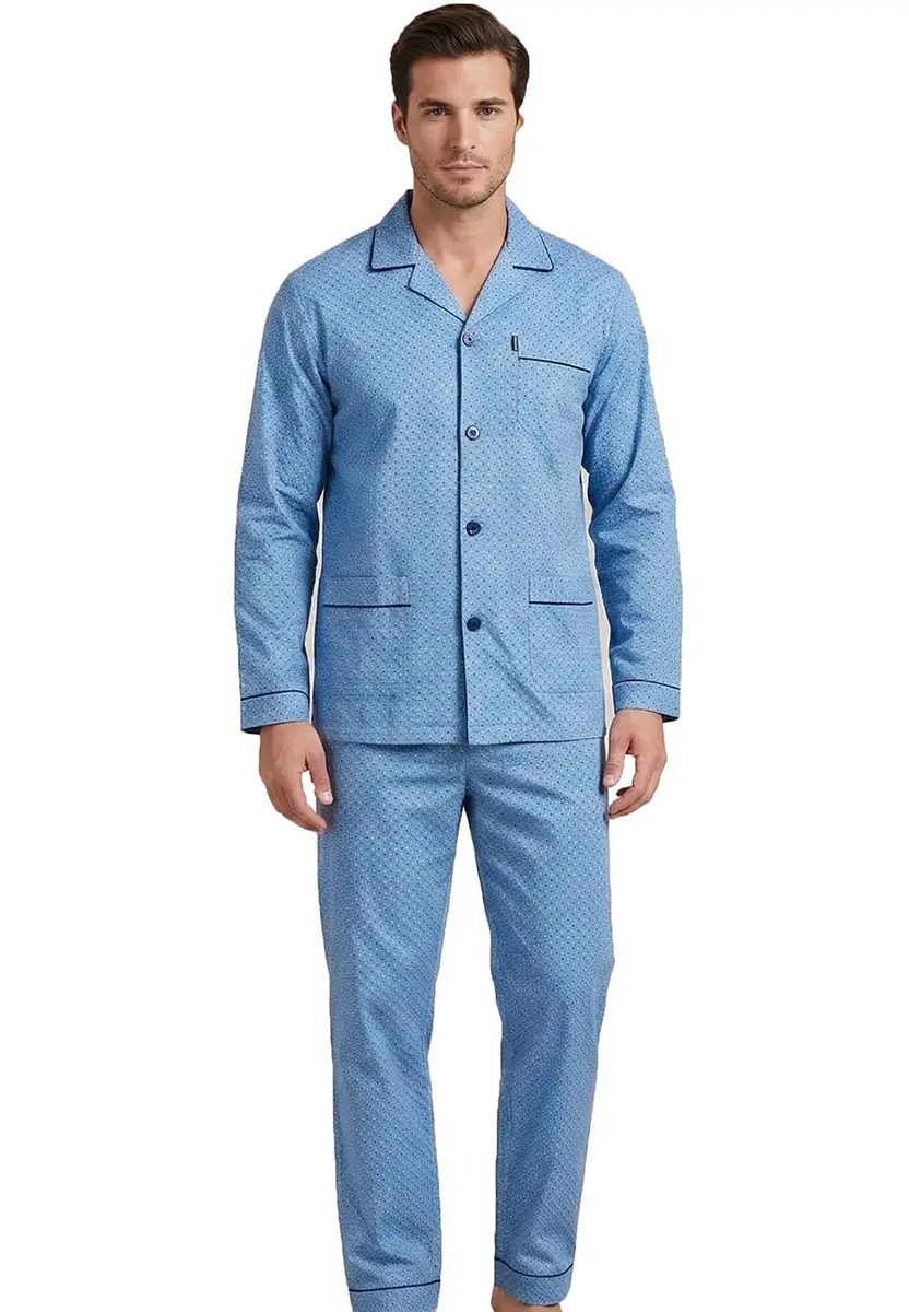 Gentlemen flanellen heren pyjama - Geruwd - Lichtblauw - Warme winter pyjama