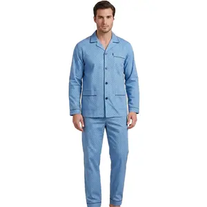 Gentlemen flanellen heren pyjama - Geruwd - Lichtblauw - Warme winter pyjama