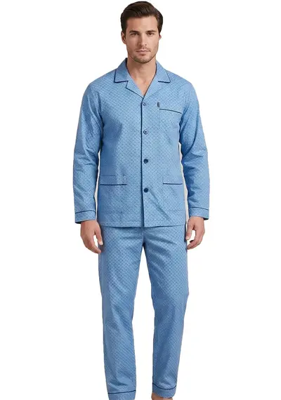 Gentlemen flanellen heren pyjama - Geruwd - Lichtblauw