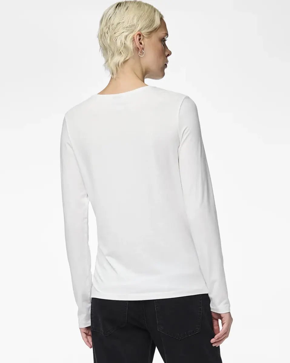 Pieces dames ondershirt lange mouw - Long Tee - Katoenen T-shirt lange mouwen - Wit - Zwart