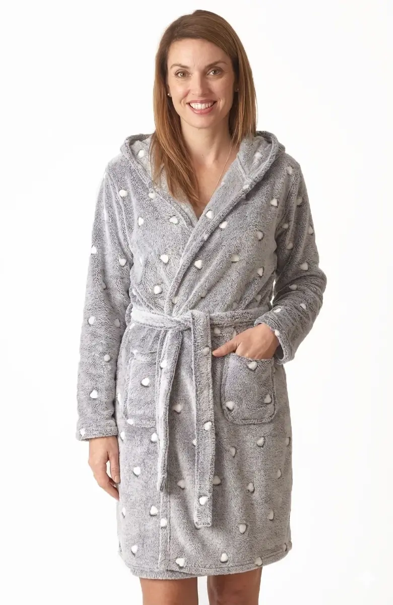 Cocodream dames badjas fleece - Dots - Warme winter ochtendjas - Badjassen dames