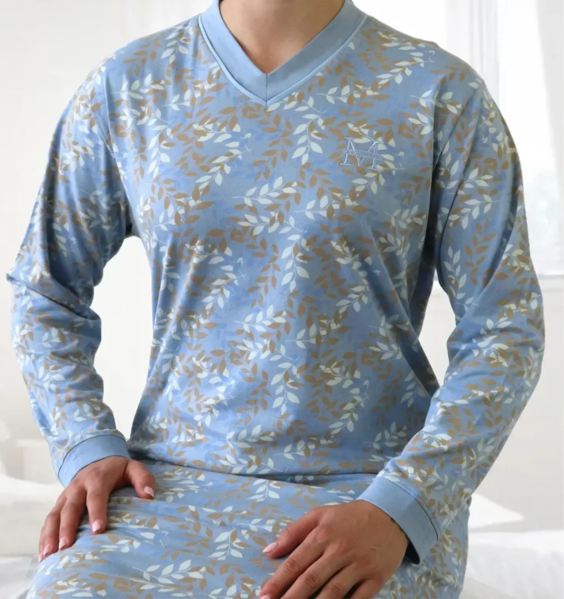 Medaillon dames nachthemd lange mouw - Leaves