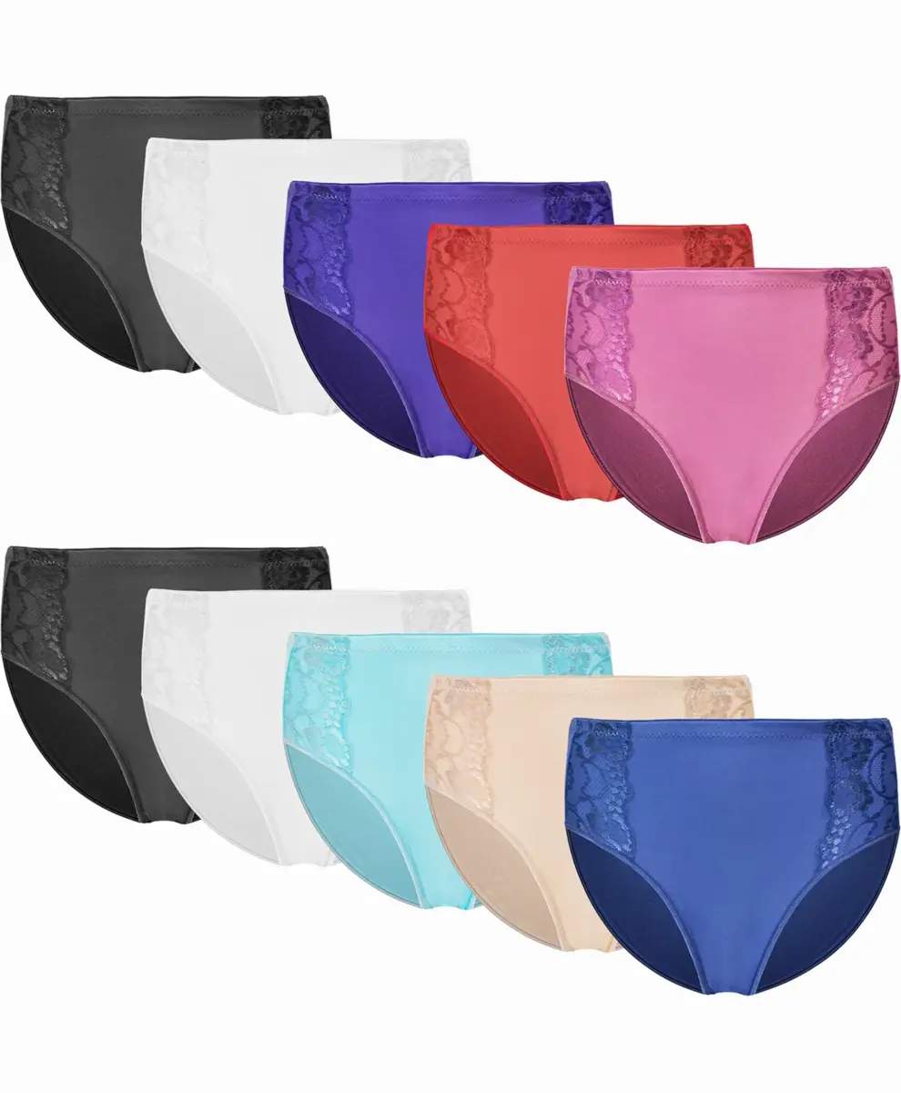 Fine Woman 9-pak dames slip kant  - 9039 - Goedkope Multipack onderbroeken - Elastisch katoen