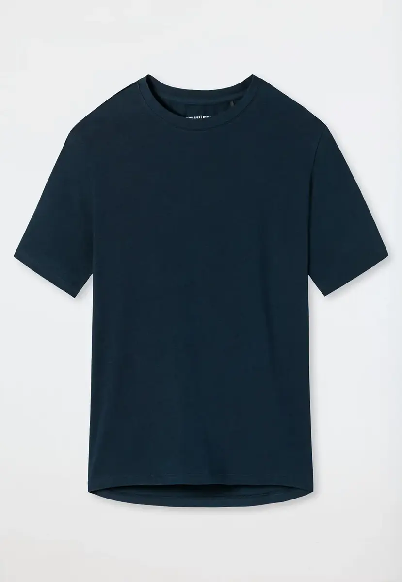 Schiesser dames pyjamashirt korte mouw - Mix & Relax - Los wijd katoenen pyjama shirt donkerblauw