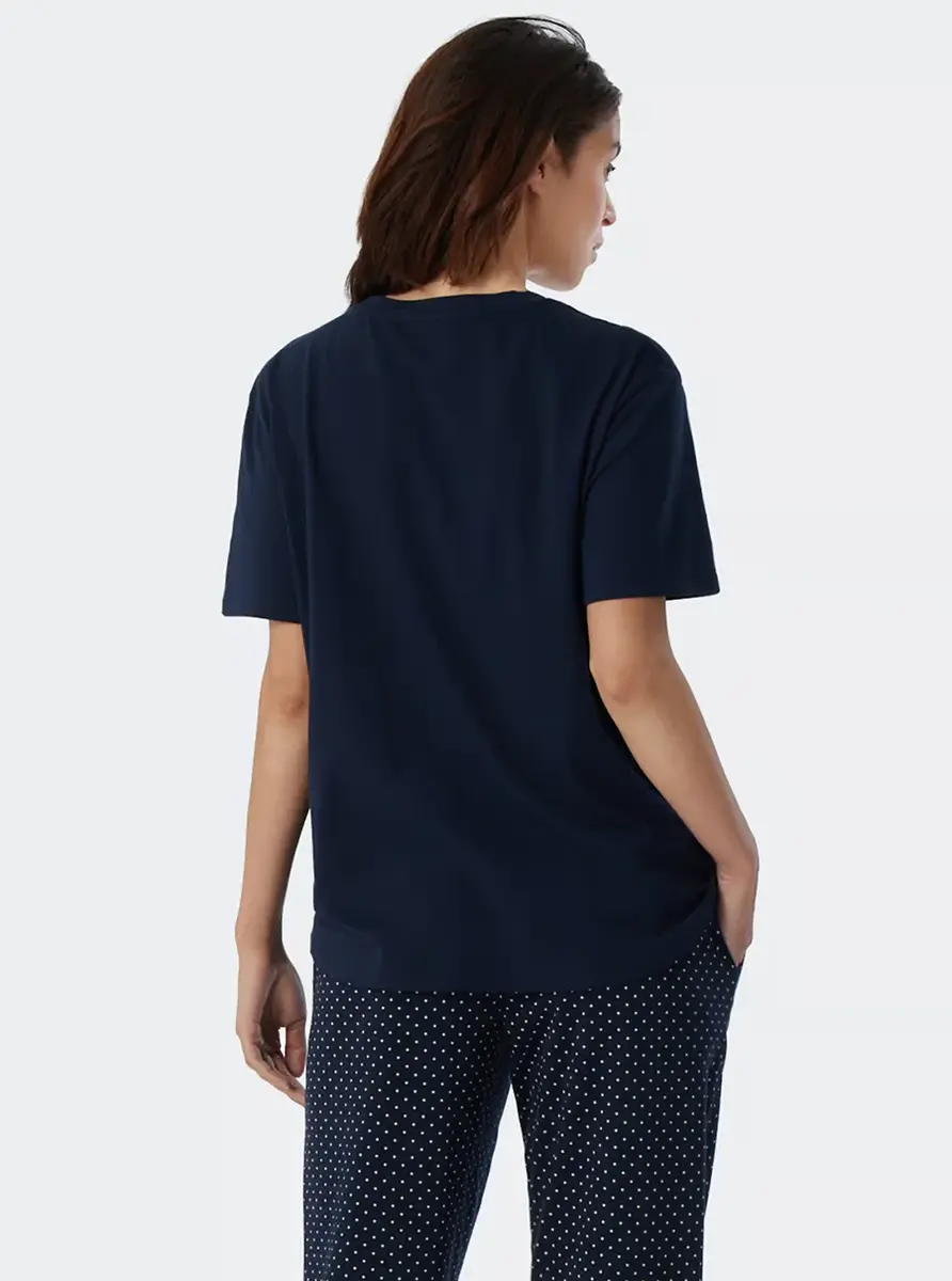 Schiesser dames pyjamashirt korte mouw - Mix & Relax - Los wijd katoenen pyjama shirt donkerblauw