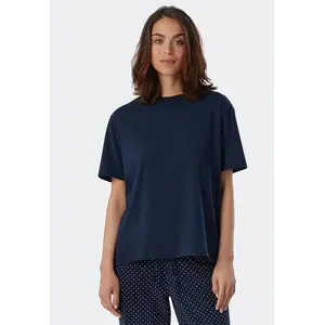 Schiesser dames pyjamashirt korte mouw - Mix & Relax - Los wijd katoenen pyjama shirt donkerblauw