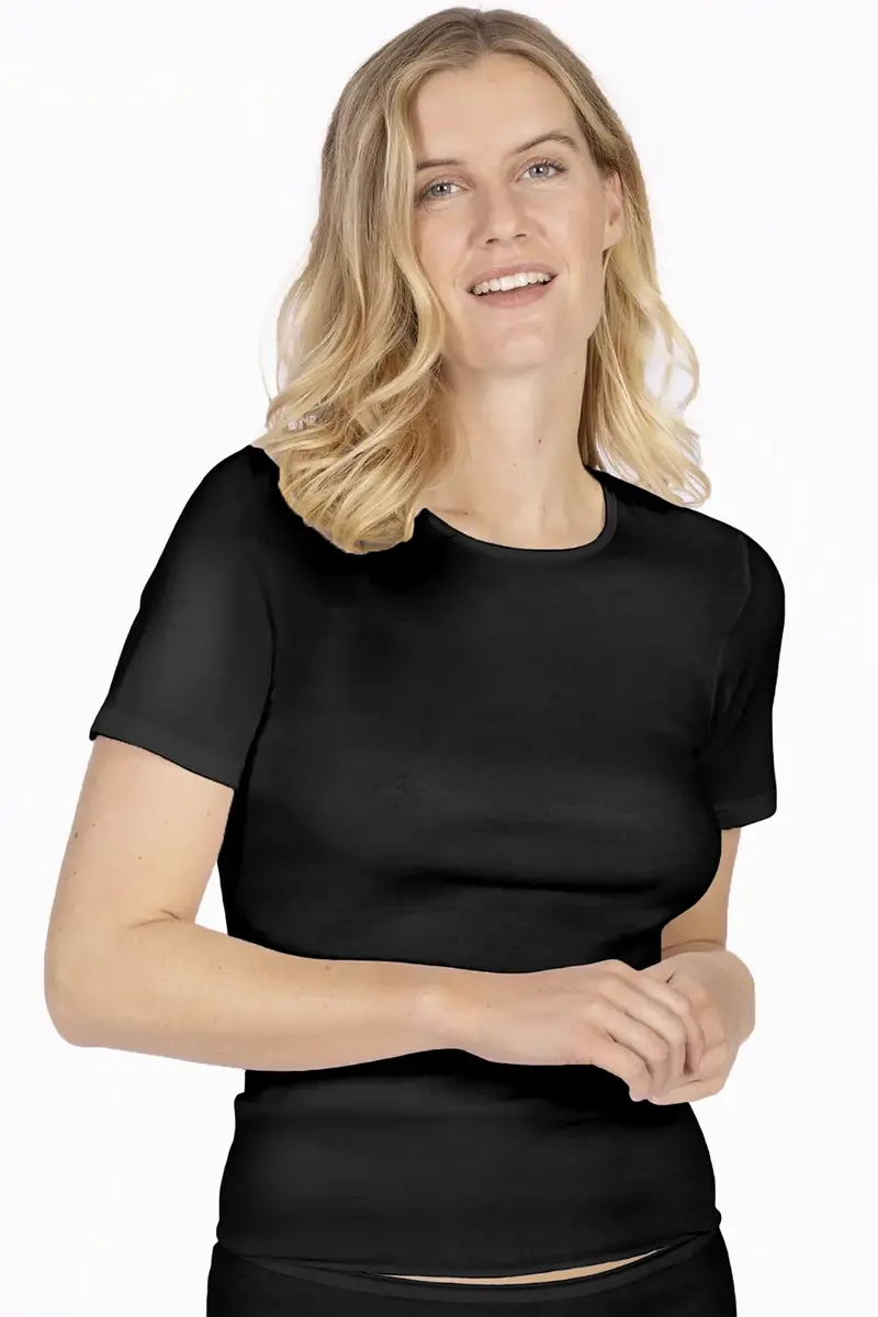 Nina von C dames T-shirt biologisch katoen zwart - Duurzaam Vrouwen ondershirt  korte mouwen - Ronde hals