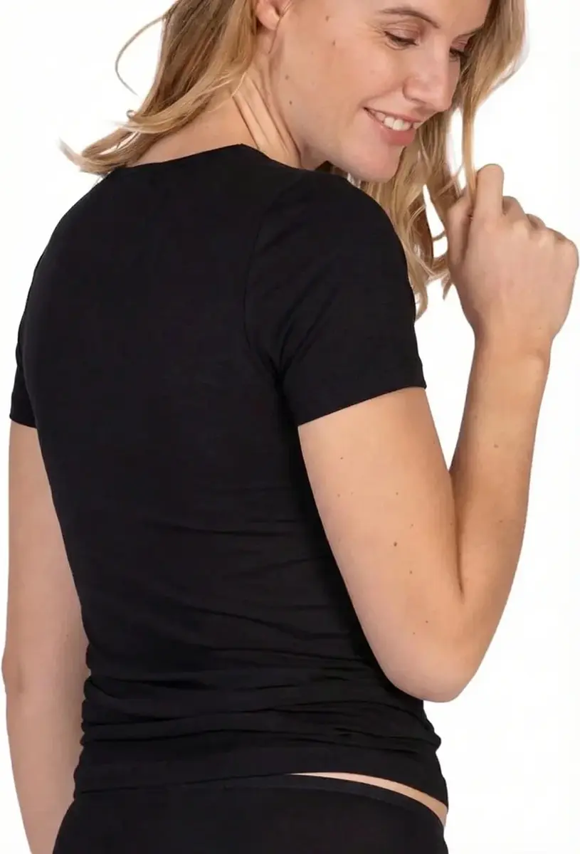 Nina von C dames T-shirt biologisch katoen zwart - Duurzaam Vrouwen ondershirt  korte mouwen - Ronde hals