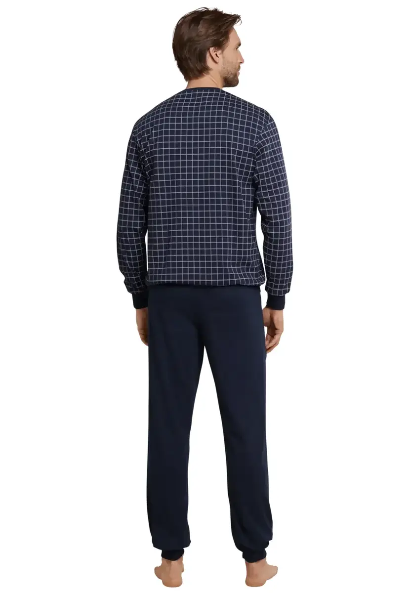 Schiesser pyjama heren katoen - Dark Sapphire - Nos - 100% Katoenen tricot heren pyjama blauw