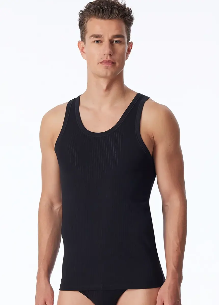 Schiesser 2-Pack heren hemden - Authentic - Elastisch katoenen mannen onderhemd - Singlet heren - Zwart - Wit