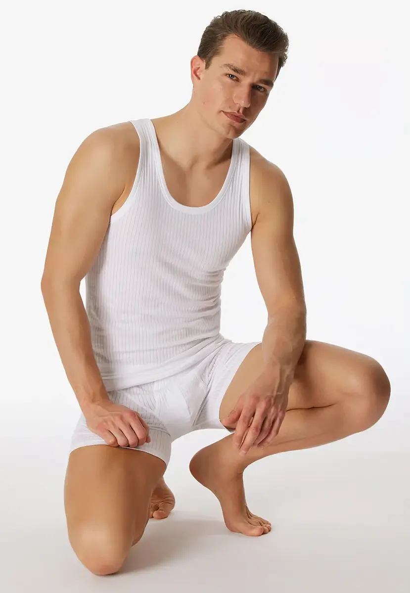 Schiesser 2-Pack heren hemden - Authentic - Elastisch katoenen mannen onderhemd - Singlet heren - Zwart - Wit