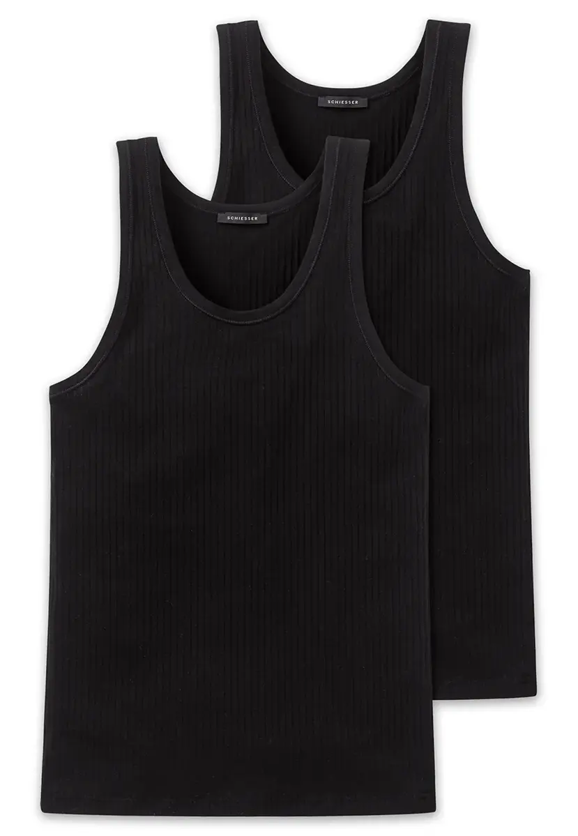 Schiesser 2-Pack heren hemden - Authentic - Elastisch katoenen mannen onderhemd - Singlet heren - Zwart - Wit
