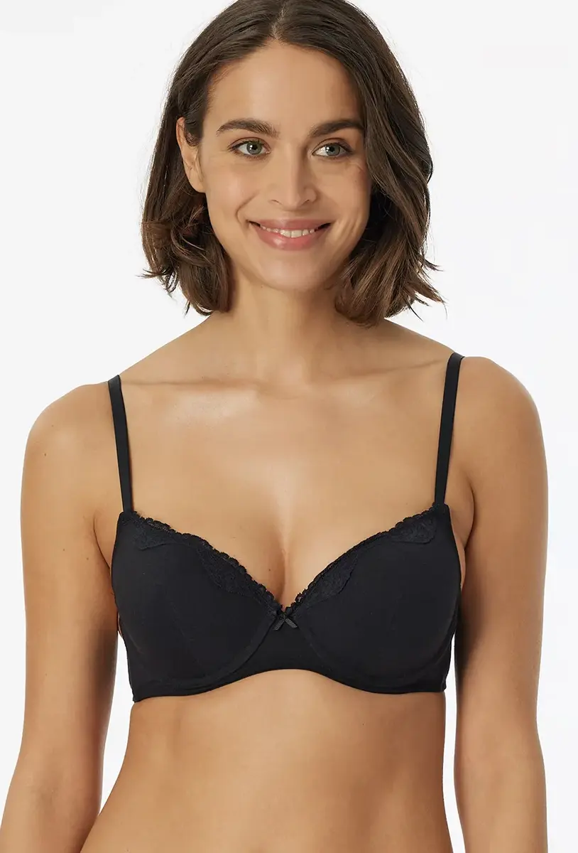 Schiesser BH Beugel BH - Pure Cotton - Zwarte Katoenen bh met kant