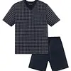 Schiesser heren shortama - Ebony Blue - Ruit - Katoenen zomer pyjama korte broek korte mouw