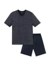 Schiesser heren shortama - Ebony Blue - Ruit - Katoenen zomer pyjama korte broek korte mouw