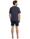 Schiesser heren shortama - Ebony Blue - Ruit - Katoenen zomer pyjama korte broek korte mouw