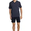 Schiesser heren shortama - Ebony Blue - Ruit - Katoenen zomer pyjama korte broek korte mouw