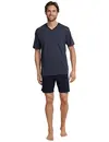 Schiesser heren shortama - Ebony Blue - Ruit - Katoenen zomer pyjama korte broek korte mouw