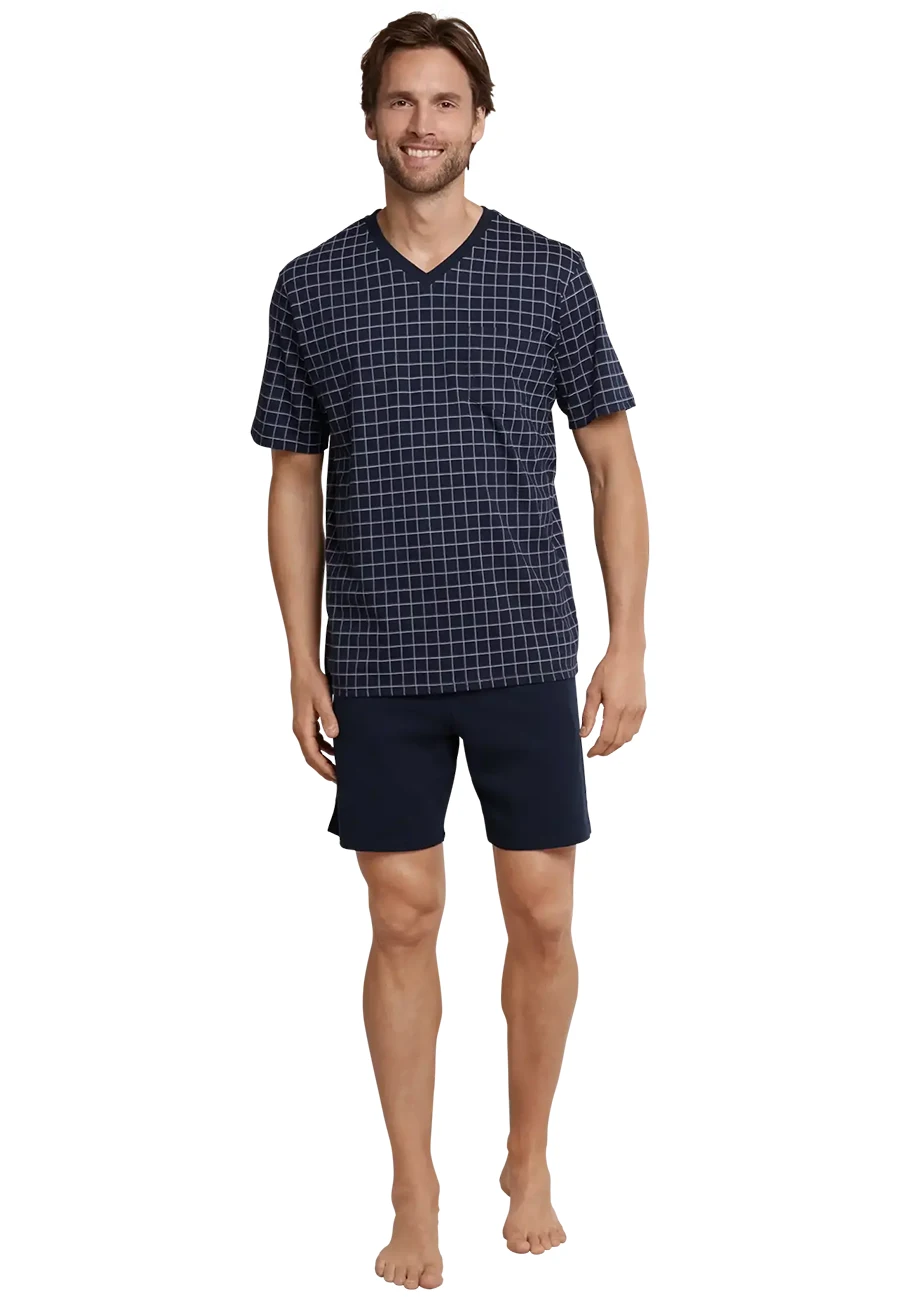 Schiesser heren shortama - Ebony Blue - Ruit