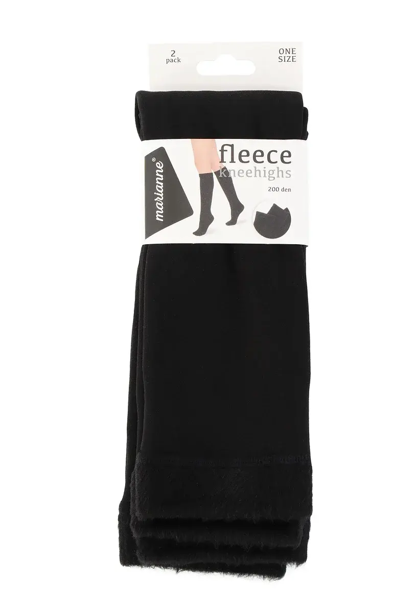 Marianne 2-paar fleece kniekous dames - Warme kniekous - Hoge warme zwarte dames sokken