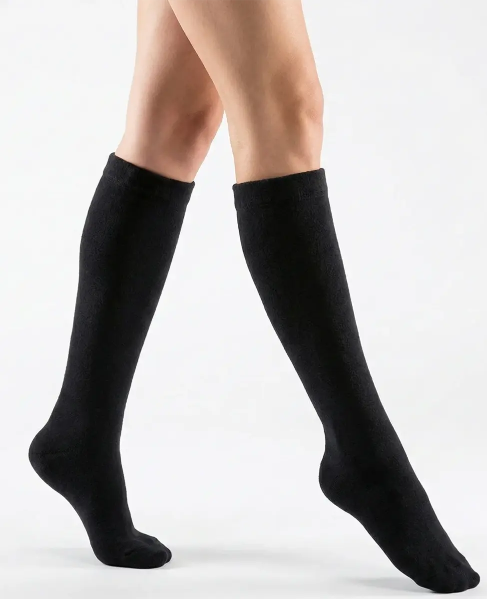 Marianne 2-paar fleece kniekous dames - Warme kniekous - Hoge warme zwarte dames sokken