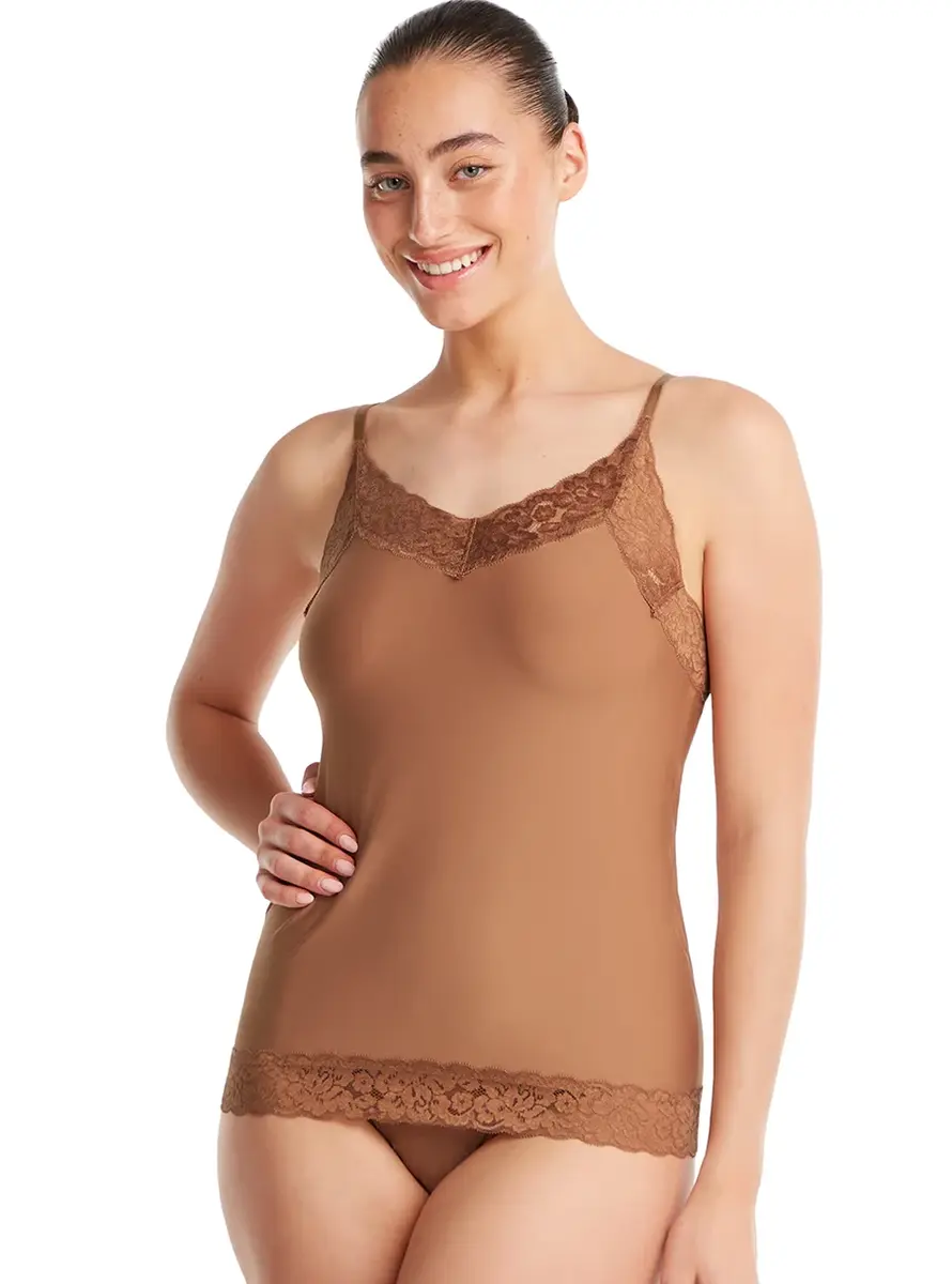 Ten Cate Secrets kanten dames hemd Spaghetti - Hazelnoot - Invisible dames onderhemd naadloos