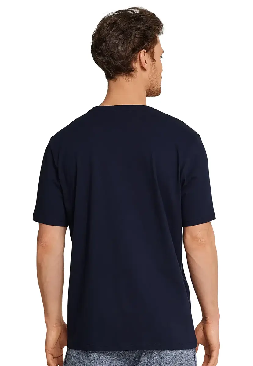 Schiesser heren pyjama shirt korte mouw - Donkerblauw - 100% katoenen los pyjamashirt voor heren