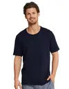 Schiesser heren pyjama shirt korte mouw - Donkerblauw - 100% katoenen los pyjamashirt voor heren