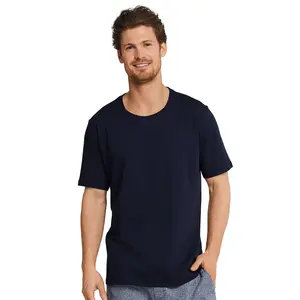 Schiesser heren pyjama shirt korte mouw - Donkerblauw - 100% katoenen los pyjamashirt voor heren