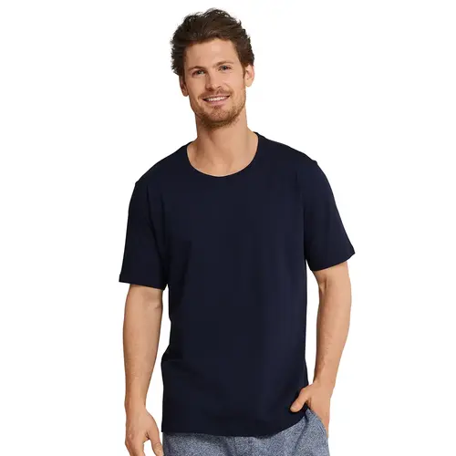 Schiesser heren pyjama shirt korte mouw - Donkerblauw