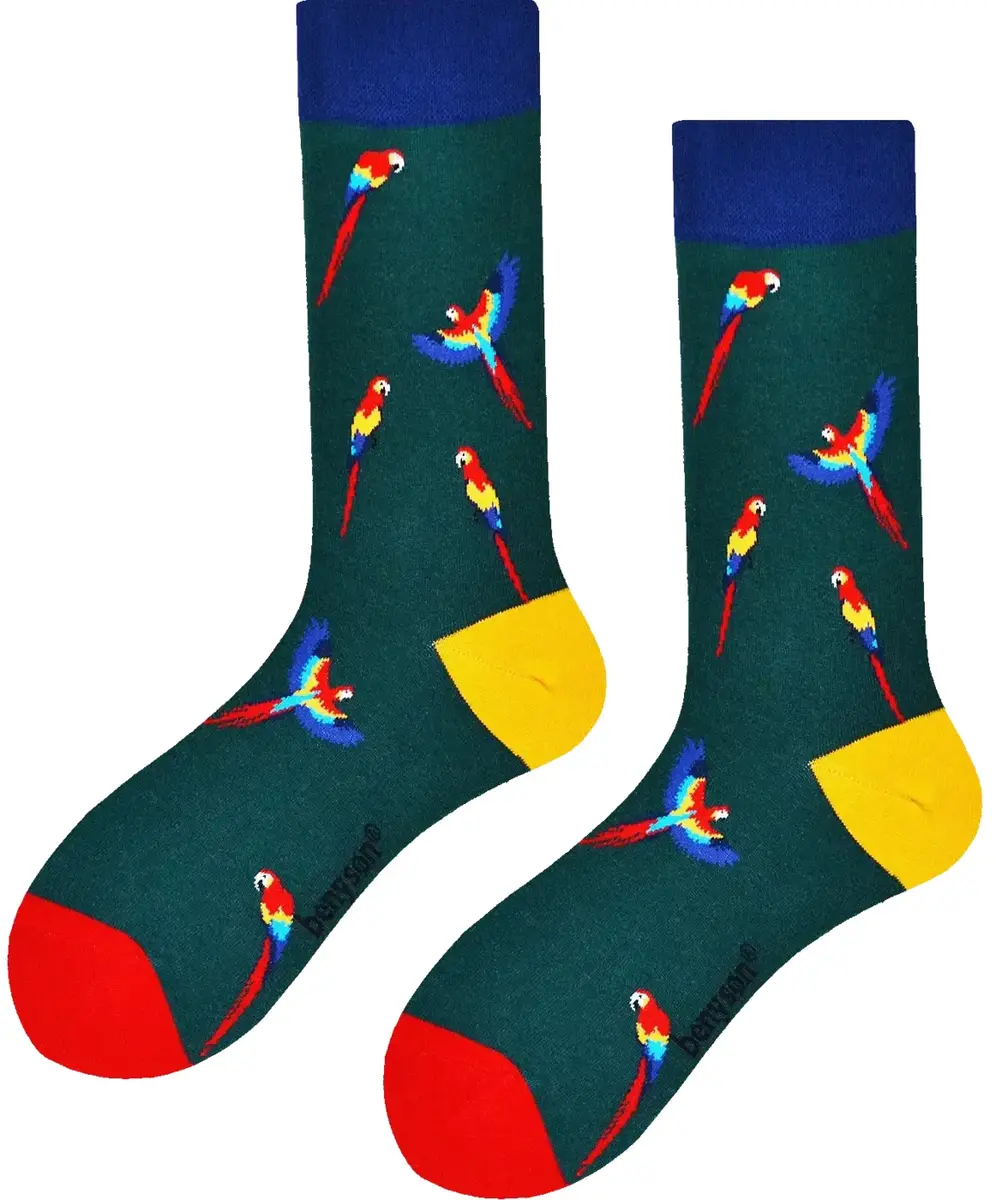 Benyson Sokken Papegaai - Organisch katoen 1- Paar - Vrolijke katoenen sokken met leuke en grappige print - Dames - Heren