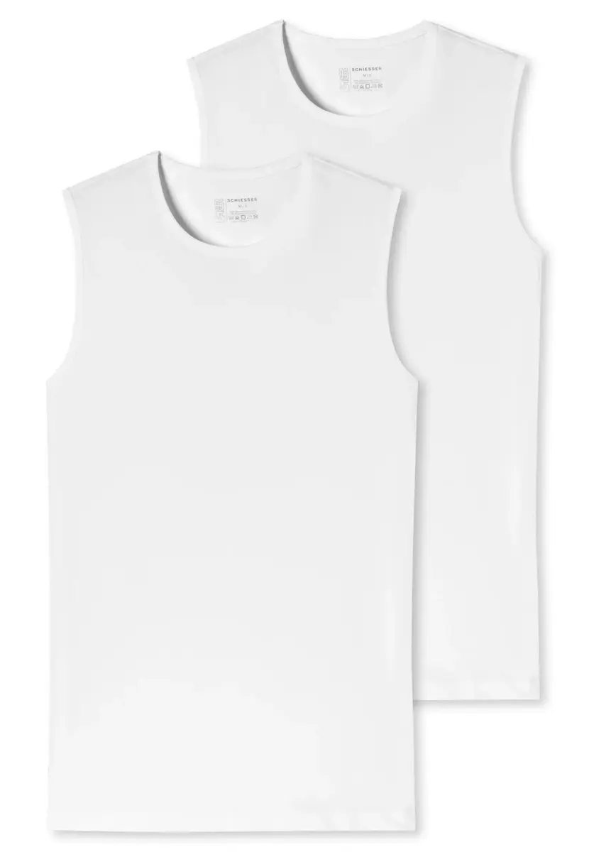 Schiesser 2-Pack mouwloos shirt  - 95/5  - Biologisch katoen - Witte mouwloze shirts zonder mouwen met ronde hals
