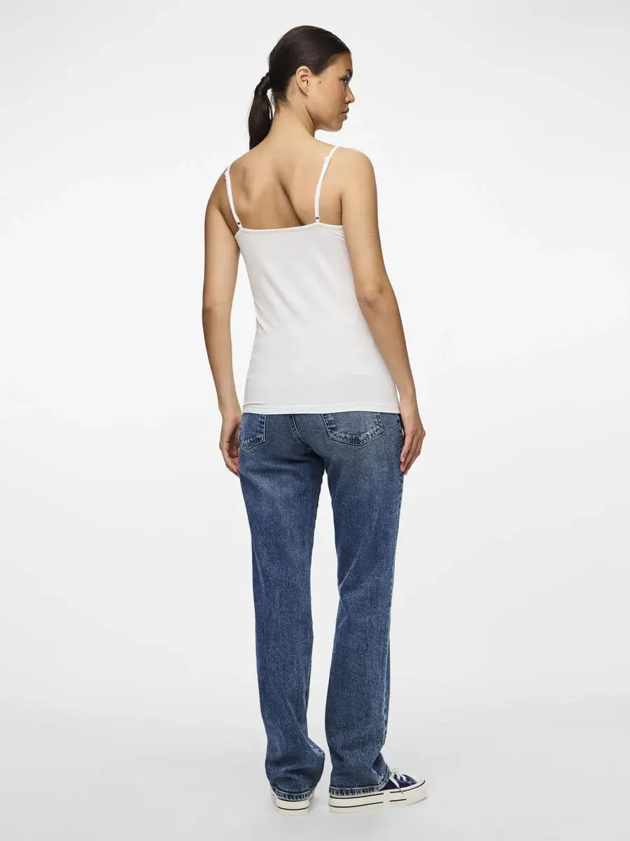 Pieces dames hemd - spaghetti bandjes - Irene - Katoenen onderhemd met smalle bandjes - Wit - Zwart Pieces dames hemd - spaghetti bandjes - Irene - Katoenen onderhemd met smalle bandjes - Wit - Zwart